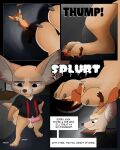  absurd_res canid canine clothed clothing dialogue disney erection feet fennec finnick fox green_eyes hi_res macro mammal micro nick_wilde partially_clothed stomping zootopia 