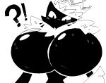  ! ? anonymous_artist anthro big_breasts black_and_white black_body blush bodily_fluids breast_expansion breasts cape clothing crown domestic_cat expansion felid feline felis female fluffy fluffy_collar hi_res huge_breasts inflation mammal monochrome mouthless ms_paint queen royalty skinny solo sweat 
