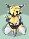  absurd_res anthro anthrofied big_breasts big_penis breasts cleavage clothed clothing eeveelution erection foreskin genitals gynomorph hi_res huge_breasts huge_penis intersex jolteon limebreaker nintendo penis pok&eacute;mon pok&eacute;mon_(species) solo uncut video_games 