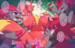 anthro big_breasts blaziken blush breasts canid canine censored dialogue erection female genitals hair hi_res japanese_text male mammal nintendo nipples nude orama_ura penis pok&eacute;mon pok&eacute;mon_(species) pussy sound_effects text video_games zoroark 