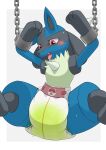  absurd_res ambiguous_gender anthro arms_above_head bdsm blush bodily_fluids bondage bound diaper genital_fluids hi_res lucario nintendo nyanyakotarou pok&eacute;mon pok&eacute;mon_(species) solo tears urine video_games wet_diaper wetting 