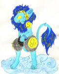  absurd_res blue_body blue_hair cloud hair hi_res leo machine painting_(artwork) protogen traditional_media_(artwork) watercolor_(artwork) yellow_eyes 