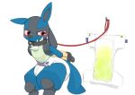  absurd_res ambiguous_gender anthro blush bodily_fluids collar diaper genital_fluids hands_behind_back hi_res humiliation leash lucario nintendo nyanyakotarou pok&eacute;mon pok&eacute;mon_(species) solo stocks tears urine video_games wet_diaper wetting 