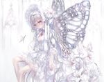  butterfly cropped elbow_gloves flowers gloves hane_segawa lolita_fashion long_hair original purple_eyes white_hair wings 