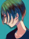  1girl absurdres aqua_background black_hair blue_hair brown_hair expressionless green_hair highres huge_filesize multicolored_hair original portrait profile richard_(ri39p) shadow short_hair simple_background solo 