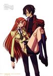  1girl absurdres ashford_academy_uniform black_hair carrying code_geass highres legs lelouch_lamperouge long_hair long_legs nakatani_seiichi orange_hair princess_carry purple_eyes scan school_uniform shirley_fenette short_hair tears thighs translation_request uniform 