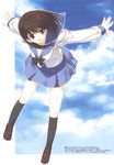  absurdres brown_eyes brown_hair cloud copyright_request day highres kneehighs nakamura_takeshi school_uniform sky socks solo 