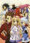  5boys absurdres collet_brunel everyone fujibayashi_shiina genius_sage highres itou_noiji kendama kratos_aurion lloyd_irving multiple_boys multiple_girls pantyhose presea_combatir red_shirt refill_sage regal_bryan shirt tales_of_(series) tales_of_symphonia zelos_wilder 