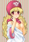  bad_id bad_pixiv_id blonde_hair blush breasts curly_hair dragon_quest dragon_quest_ii hood long_hair medium_breasts princess_of_moonbrook red_eyes rinomure robe undressing 