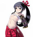  armor bad_id bad_pixiv_id beni-syoga black_hair blush brown_eyes bushidou_(sekaiju) flat_chest long_hair ponytail ribs sarashi sekaiju_no_meikyuu solo 