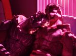  3d_(artwork) alien arm_around_shoulders cuddling digital_media_(artwork) duo eyes_closed inside kagekave lying male male/male mass_effect muscular muscular_male nude on_back romantic_couple sleeping turian video_games 