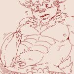  1:1 abs anthro blush capreoline cervid edit embarrassed erection genitals humanoid_genitalia humanoid_penis low_res male mammal monochrome muscular muscular_anthro muscular_male nipples pecs penis reindeer run_aki sketch solo tokyo_afterschool_summoners uncensored video_games youl 