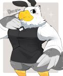  2020 accipitrid accipitriform animal_crossing anthro apollo_(animal_crossing) avian bald_eagle beak biped bird black_eyes blush bottomless clothed clothing digital_media_(artwork) eagle english_text fake_ears fake_rabbit_ears feather_hands feathered_wings feathers front_view frown grey_body grey_feathers hyaku_(artist) looking_at_viewer male multicolored_body multicolored_feathers muscular muscular_anthro muscular_male nintendo pecs portrait scutes sea_eagle shaded solo sparkles standing suit tail_feathers text three-quarter_portrait topwear video_games white_body white_feathers wings yellow_beak 