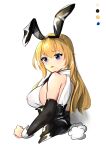  1girl absurdres animal_ears astoria_(azur_lane) astoria_(black_bunny_carnival)_(azur_lane) azur_lane bare_shoulders blonde_hair blue_eyes bunny_ears bunny_tail detached_sleeves eyebrows_visible_through_hair fake_animal_ears fake_tail from_side highres long_hair looking_to_the_side official_alternate_costume shirt simple_background solo tail upper_body white_background white_shirt ztw 