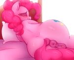  2021 absurd_res animal_genitalia animal_pussy anus butt clitoris cutie_mark digital_media_(artwork) earth_pony equid equine equine_pussy eyelashes eyes_closed female friendship_is_magic genitals hasbro heavymetalbronyyeah hi_res horse lying mammal my_little_pony pillow pinkie_pie_(mlp) pony pussy solo 