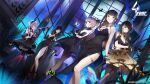  5girls :q absurdres alcohol anti-rain_(girls_frontline) bahao_diqiu bare_shoulders black_dress black_eyes black_gloves black_hair black_legwear blue_eyes blurry blurry_background bottle breasts brown_eyes brown_hair bug butterfly champagne_flute chinese_commentary commentary_request criss-cross_halter cup depth_of_field detached_collar dress drinking_glass dutch_angle eyepatch girls_frontline glint gloves green_hair gun halterneck heterochromia high_heels highres insect large_breasts long_hair low-tied_long_hair m16a1_(girls_frontline) m4_sopmod_ii_(girls_frontline) m4a1_(girls_frontline) medium_breasts multicolored_hair multiple_girls night official_alternate_costume official_art pantyhose parted_lips pink_hair pink_legwear ponytail ro635_(girls_frontline) side_slit sidelocks small_breasts st_ar-15_(girls_frontline) strapless strapless_dress streaked_hair thighlet tongue tongue_out weapon wine wine_bottle wine_glass 