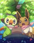  absurdres bright_pupils brown_eyes commentary_request day diglett eevee fang fangs from_below gen_1_pokemon gen_8_pokemon grey_eyes grookey highres no_humans nullma open_mouth outdoors pokemon pokemon_(anime) pokemon_(creature) pokemon_swsh069 pokemon_swsh_(anime) signature tongue tree white_pupils 