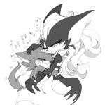  2boys animal_ear_fluff animal_ears avatar_(sonic_forces) blush closed_eyes cuddling fang fang_out fluffy furry gloves greyscale headpat heart highres hug infinite_(sonic) male_focus mezu_(odei) monochrome multiple_boys no_eyewear one_eye_closed scar scar_across_eye simple_background smile sonic_(series) sonic_forces spoken_heart tail tail_wagging two-tone_fur waist_hug yaoi 