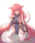  1girl absurdly_long_hair absurdres animal_ear_fluff animal_ears azur_lane bangs black_sweater blush breasts cat_ears cat_tail clothing_cutout commentary_request full_body hair_between_eyes highres huge_filesize large_breasts long_hair long_sleeves looking_at_viewer luna_nyann perseus_(azur_lane) pink_eyes pink_hair sideboob sidelocks sleeves_past_wrists solo sweater tail thighhighs twintails very_long_hair white_background white_legwear 