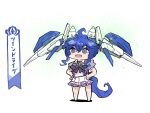  00_gundam 00_raiser 1girl @_@ ahoge bangs blue_hair chibi crossover gn_drive gundam gundam_00 hands_on_hips heterochromia highres horse_girl horse_tail kawamochi_(tddm3573) open_mouth purple_skirt school_uniform sharp_teeth skirt solo tail teeth translated twin_turbo_(umamusume) umamusume v-shaped_eyebrows 