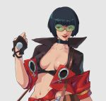  1girl belt black_hair breasts choker cleavage fingerless_gloves gloves guilty_gear guilty_gear_strive hat hat_removed headwear_removed i-no jacket mole mole_above_mouth mortificent red_jacket red_lips short_hair sunglasses tinted_eyewear venus_symbol 