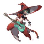  1girl black_hair boots electric_guitar fingerless_gloves gloves guilty_gear guilty_gear_strive guitar hat highres i-no instrument jacket red_headwear red_jacket red_legwear red_lips rhasdra short_hair thigh_boots thighhighs tinted_eyewear venus_symbol very_short_hair witch_hat 