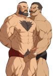  2boys abs absurdres arms_behind_back bara beard black_male_underwear blush briefs chest_hair couple dark-skinned_male dark_skin darun_mister erection facial_hair feet_out_of_frame handjob highres interracial large_pectorals looking_at_another male_focus male_pubic_hair male_underwear mature_male mohawk multiple_boys muscular muscular_male mustache navel nipples pectorals penis precum pubic_hair red_male_underwear ryker scar_on_arm scar_on_leg short_hair sideburns stomach street_fighter street_fighter_ex_(series) street_fighter_zero_(series) thick_thighs thighs uncensored underwear white_background yaoi zangief 