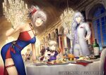  archer_(fate) artoria_pendragon_(all) bangs black_dress black_ribbon blonde_hair blue_dress blue_eyes blush bottle braid breasts chandelier cup dress drinking_glass eating fate/extra fate/extra_ccc fate/grand_order fate/stay_night fate_(series) food french_braid hair_bun hair_ornament hair_ribbon hans_christian_andersen_(fate) helena_blavatsky_(fate) jacket jaguarman_(fate) kouzuki_kei large_breasts long_hair looking_at_viewer medea_(fate) merlin_(fate) miyamoto_musashi_(fate) multiple_boys multiple_girls open_mouth pants pink_hair ponytail purple_eyes ribbon saber_alter sidelocks small_breasts smile swept_bangs table very_long_hair white_hair white_jacket white_pants william_shakespeare_(fate) wine_bottle wine_glass yellow_eyes 