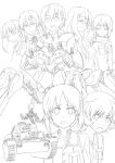  6+girls akiyama_yukari bangs closed_mouth crossover expressionless eyebrows_visible_through_hair filicia_heideman girls_und_panzer glasses greyscale ground_vehicle hair_between_eyes hair_ornament hair_ribbon hairclip kannagi_noel kazumiya_rio long_hair long_sleeves looking_at_viewer military military_uniform military_vehicle monochrome motor_vehicle multiple_girls nishizumi_miho ooarai_military_uniform open_mouth panzerkampfwagen_iv ribbon rin_yu_shijin scarf short_hair smile sora_no_woto sorami_kanata spider_tank suminoya_kureha takemikazuchi tank third-party_source twintails uniform upper_body worried 