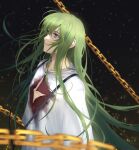  1other androgynous bangs blood bloody_clothes chain closed_mouth fate/grand_order fate_(series) green_hair highres kingu_(fate) kouzuki_kei long_hair purple_eyes robe torn_clothes very_long_hair white_robe 