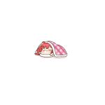  1girl :3 ahoge akino_ell blush_stickers chibi closed_eyes closed_mouth go-toubun_no_hanayome hair_ornament long_hair lying nakano_itsuki on_stomach red_hair simple_background sleeping sleeping_bag solo star_(symbol) star_hair_ornament uwu white_background 