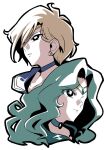  2girls bishoujo_senshi_sailor_moon blonde_hair blue_choker blue_sailor_collar choker closed_mouth highres kaiou_michiru long_hair magical_girl multiple_girls sailor_collar sailor_neptune sailor_senshi sailor_senshi_uniform sailor_uranus short_hair simple_background ten&#039;ou_haruka tiara tukiwani very_short_hair white_background 