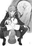  1girl bar_censor bb_(fate) bb_(fate)_(all) blush bow breasts censored coat cross-section dildo fate/extra fate/extra_ccc fate_(series) fixed full_body greyscale grin hair_bow highres huge_dildo inoue_kiyoshirou large_breasts large_insertion leotard leotard_aside looking_at_viewer masturbation monochrome navel neck_ribbon nipples nose_blush object_insertion open_clothes open_coat page_number ribbon scan sex_toy shoes smile solo squatting sweat tears thighhighs tiptoes vaginal vaginal_object_insertion 