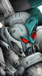  character_name close-up denjyou23 gengaozo gundam highres looking_down mecha mobile_suit no_humans red_eyes solo upper_body victory_gundam white_background zanscare 