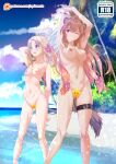  2girls ;) animal_ears arm_up armpits arms_up ass_visible_through_thighs beach blonde_hair blue_eyes blue_sky breasts brown_hair censored cloud collarbone completely_nude day feathered_wings feet_out_of_frame firo_(tate_no_yuusha_no_nariagari) floating_hair highres legs_apart long_hair medium_breasts multiple_girls navel nipples novelty_censor nude one_eye_closed open_mouth outdoors patreon_logo raccoon_ears raccoon_girl raccoon_tail raphtalia red_eyes shiny shiny_hair sky small_breasts smile standing sydus tail tate_no_yuusha_no_nariagari thigh_strap twintails upper_teeth very_long_hair watermark web_address white_wings wings 