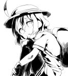  1girl :t backlighting backpack bag bangs commentary_request crosshatching expressionless eyebrows_visible_through_hair feet_out_of_frame from_side gloves greyscale hair_between_eyes hands_together hat_feather hatching_(texture) head_rest helmet kaban_(kemono_friends) kemono_friends knees_to_chest knees_up leg_hug legwear_under_shorts linear_hatching looking_at_viewer looking_to_the_side monochrome own_hands_together pantyhose parted_lips pith_helmet shirt shirt_tucked_in short_hair short_sleeves shorts sidelocks simple_background sitting solo swept_bangs tareme wagiyabosa_jirou wavy_hair white_background 