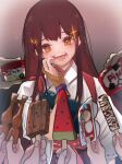  1girl 6+others akagi_(kancolle) bangs brown_eyes brown_gloves brown_hair commentary_request flying_sweatdrops food gloves grin haagen-dazs highres ice_cream ice_cream_cup japanese_clothes kantai_collection long_hair multiple_others muneate open_mouth papico_(ice_cream) partially_fingerless_gloves pino_(food) popsicle ruohire9 single_glove smile solo_focus sparkle straight_hair tasuki teeth tongue upper_body watermelon_bar yugake yukimi_daifuku_(food) 