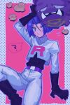  1boy ameya_(okemu_ame) blush gen_1_pokemon green_eyes highres james_(pokemon) pokemon pokemon_(anime) purple_hair smoke team_rocket weezing 