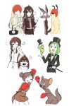  5boys 5girls :d ^_^ ^o^ anger_vein bag belt boxing_gloves brown_hair closed_eyes dog double_bun formal frog genderswap genderswap_(mtf) george_p_dog green_hair hair_over_eyes handbag hat highres himuhino hippety_hopper jacket looney_tunes michigan_j_frog multiple_boys multiple_girls open_mouth personification ralph_wolf red_hair sam_sheepdog shirt smile suit sweater thick_eyebrows top_hat white_shirt 