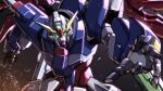  destiny_gundam glowing glowing_eyes green_eyes gundam gundam_seed gundam_seed_destiny highres looking_ahead mecha mechanical_wings mobile_suit no_humans open_hands science_fiction shouji_nigou solo upper_body v-fin wings 