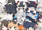  ! 1other 3boys 6+girls :3 :d aak_(arknights) ambiguous_gender animal_ear_fluff animal_ears annotated arknights bangs black_cape black_footwear black_gloves black_hair black_headwear black_jacket black_shirt blaze_(arknights) blonde_hair blue_eyes boots braid broca_(arknights) brown_background brown_hair cabbie_hat cameo cape cat_ears chibi chibi_on_head cliffheart_(arknights) closed_mouth colored_eyelashes commentary computer cup doctor_(arknights) error_message eyebrows_visible_through_hair fang flower folinic_(arknights) fur-trimmed_cape fur_trim gloves green_eyes green_hair grey_eyes grey_gloves grey_hair hair_flower hair_ornament hairband hat haze_(arknights) hood hood_up hooded_jacket indra_(arknights) jacket jessica_(arknights) kal&#039;tsit_(arknights) laptop leopard_ears long_hair lying melantha_(arknights) minigirl mint_(arknights) mousse_(arknights) mug multicolored_hair multiple_boys multiple_girls nightmare_(arknights) on_head on_side one_eye_closed open_clothes open_jacket open_mouth orange_hair out_of_frame parted_lips paw_gloves paws phantom_(arknights) ponytail pramanix_(arknights) purple_eyes purple_hair red_hair red_hairband rosmontis_(arknights) schwarz_(arknights) shirt shoe_soles silverash_(arknights) simple_background skyfire_(arknights) smile someyaya spoken_exclamation_mark streaked_hair sweat swire_(arknights) thick_eyebrows too_many very_long_hair waai_fu_(arknights) white_hair white_headwear white_jacket white_shirt witch_hat yellow_eyes 