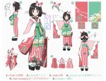  1girl absurdres arrow_(symbol) bangs brown_eyes brown_hair character_sheet closed_mouth commentary erika_(pokemon) eyelashes gen_7_pokemon green_hairband hairband hand_up highres japanese_clothes kimono long_sleeves looking_at_viewer lurantis multicolored multicolored_clothes multicolored_kimono multiple_views number parted_bangs pigeon-toed pink_kimono pokemon pokemon_(creature) pokemon_(game) pokemon_frlg pokemon_masters_ex short_hair standing tabi vikthor01 white_legwear wide_sleeves 