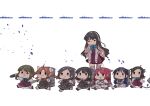  6+girls absurdres black_hair blazer box chibi commentary_request dress drum_(container) grey_legwear hair_down hairband halterneck highres jacket kagerou_(kancolle) kantai_collection kawakaze_(kancolle) kuroshio_(kancolle) long_hair makinami_(kancolle) multicolored_hair multiple_girls naganami_(kancolle) nami_nami_(belphegor-5812) oyashio_(kancolle) pink_hair pleated_dress pleated_skirt remodel_(kantai_collection) school_uniform skirt suzukaze_(kancolle) takanami_(kancolle) thighhighs two-tone_hair vest wavy_hair white_hairband 