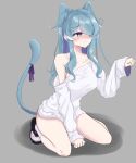  1girl absurdres blue_hair cat_tail elira_pendora highres nijisanji nijisanji_en ribbon rikure solo tail virtual_youtuber 