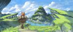  1girl brown_footwear brown_hair cloud day granblue_fantasy imoman karteira landscape outdoors ponytail river scenery sky solo walking 