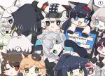  ! 1other 2boys 6+girls :3 :d aak_(arknights) ambiguous_gender animal_ear_fluff animal_ears arknights bangs black_cape black_footwear black_gloves black_hair black_headwear black_jacket blaze_(arknights) blonde_hair blue_eyes boots braid brown_background cabbie_hat cameo cape cat_ears chibi cliffheart_(arknights) closed_mouth colored_eyelashes computer cup doctor_(arknights) error_message eyebrows_visible_through_hair fang flower folinic_(arknights) fur-trimmed_cape fur_trim gloves green_eyes green_hair grey_eyes grey_hair hair_flower hair_ornament hairband hat haze_(arknights) hood hood_up hooded_jacket jacket jessica_(arknights) kal&#039;tsit_(arknights) laptop leopard_ears long_hair lying melantha_(arknights) minigirl mint_(arknights) mousse_(arknights) mug multicolored_hair multiple_boys multiple_girls on_side one_eye_closed open_clothes open_jacket open_mouth parted_lips paw_gloves paws phantom_(arknights) ponytail pramanix_(arknights) purple_eyes purple_hair red_hair red_hairband rosmontis_(arknights) schwarz_(arknights) shirt shoe_soles silverash_(arknights) simple_background skyfire_(arknights) smile someyaya spoken_exclamation_mark streaked_hair sweat swire_(arknights) thick_eyebrows too_many very_long_hair white_hair white_headwear white_jacket white_shirt witch_hat yellow_eyes 