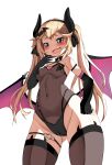  1girl absurdres blonde_hair blue_eyes breasts cameltoe choker demon_girl demon_wings elbow_gloves gloves headgear highres horns imp last_origin long_hair mh-4_thetis sharp_teeth small_breasts smile smug solo teeth thigh_strap thighhighs twintails very_long_hair wings yume_no_hana_(sbac0019) 