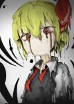  1girl absurdres blonde_hair blood bloody_tears highres looking_at_viewer looking_down melting red_eyes red_ribbon ribbon rumia short_hair solo touhou youtube_snh 