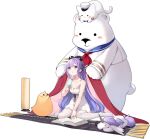  1girl :o azur_lane bear book food hair_ornament highres ice_cream kaede_(yumesaki_kaede) long_hair manjuu_(azur_lane) meowfficer_(azur_lane) official_alternate_costume official_art purple_eyes purple_hair sitting thighhighs transparent_background unicorn unicorn_(azur_lane) unicorn_(icy-sweet_storytime)_(azur_lane) wariza watermark white_legwear 