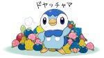  applin berry_(pokemon) blue_eyes cheri_berry chesto_berry closed_mouth commentary_request creature gen_4_pokemon gen_8_pokemon holding no_humans official_art oran_berry outline pecha_berry piplup pokemon pokemon_(creature) prj_pochama pun sitrus_berry smile standing starter_pokemon translated 